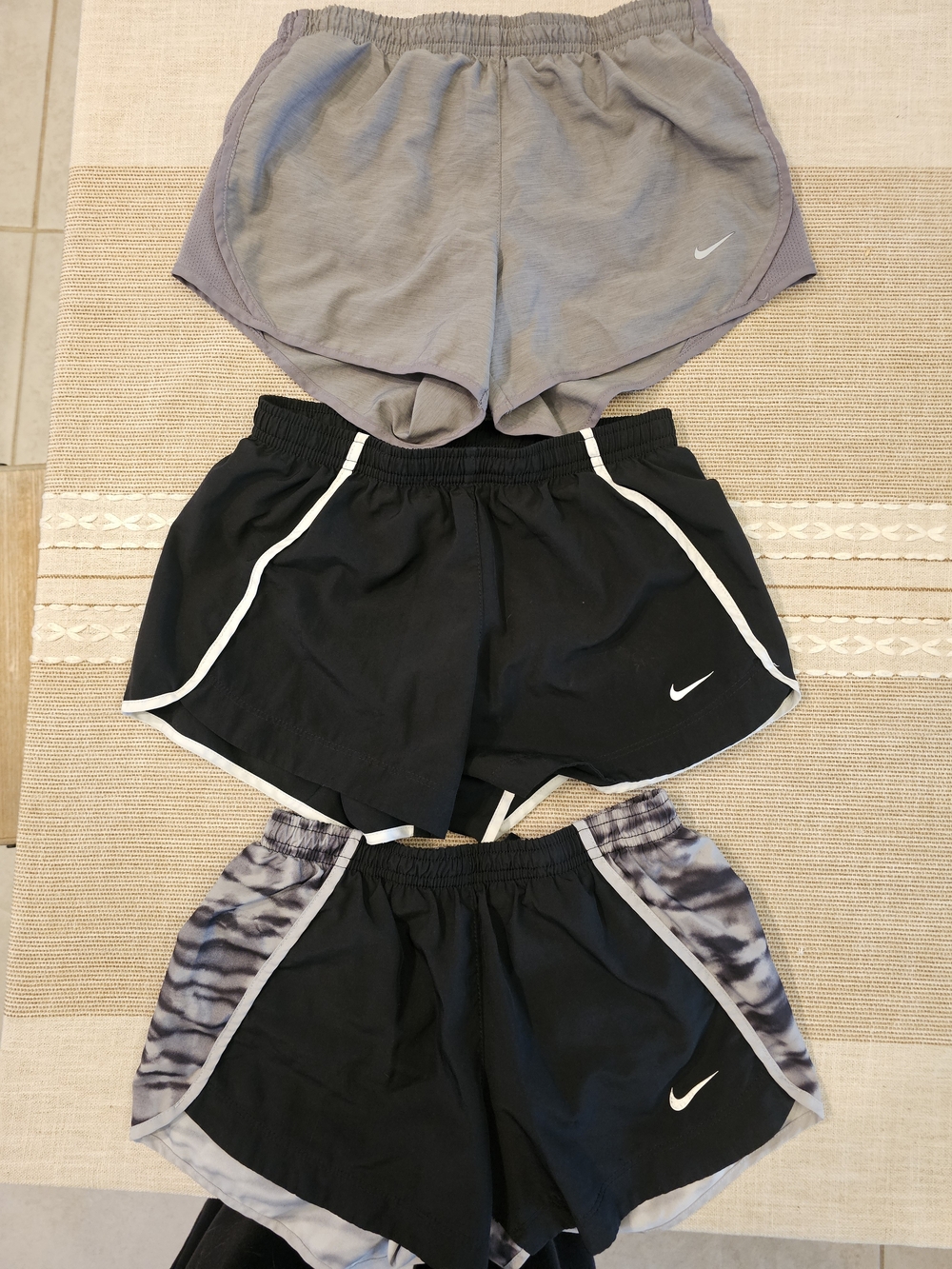 Nike Girls' Athletic Shorts Trio - Gray, Black, Black/Tie-Dye